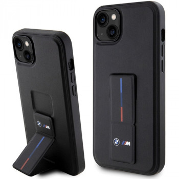 BMW BMHCP14M22GSLK Grip Stand Hot Stamp cietais tālruņa apvalks Apple iPhone 14 Plus / 15 Plus, melns