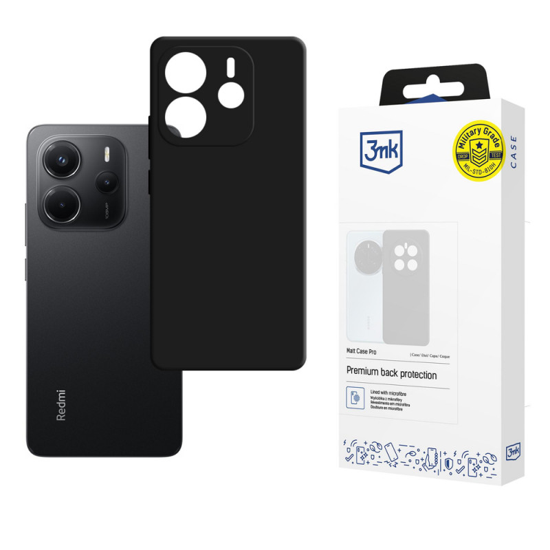 3MK Matt Case Pro melns vāciņš Xiaomi Redmi Note 14 4G