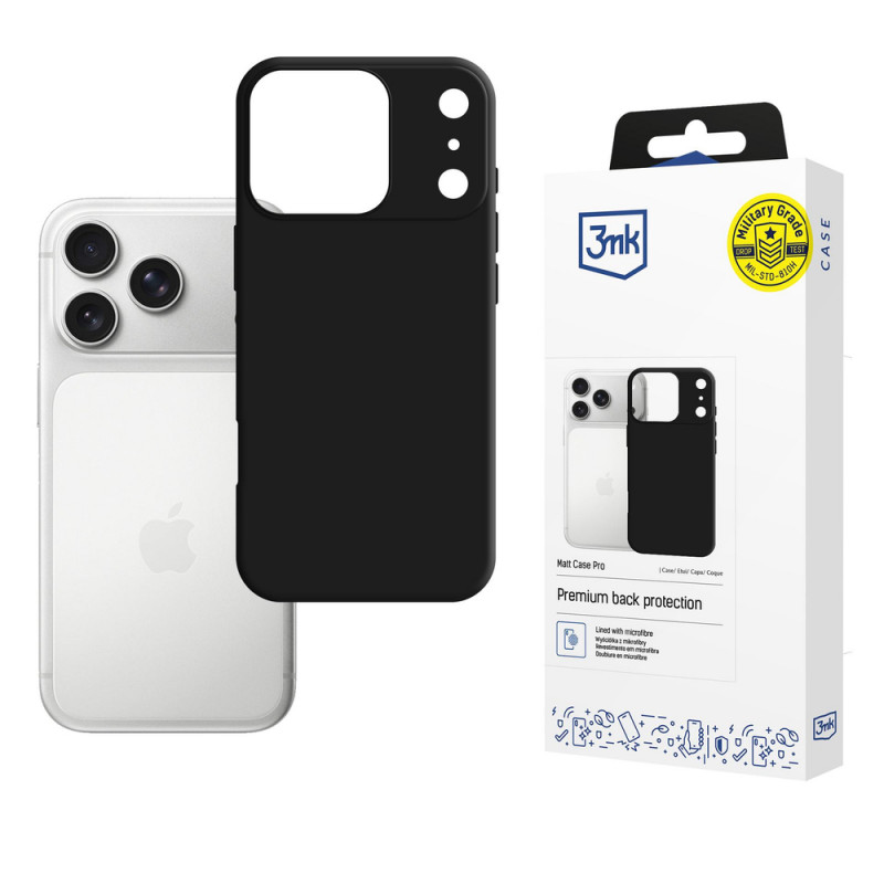 3mk Matt Case Pro apvalks Apple iPhone 17 Pro Max, matētā melnā krāsā