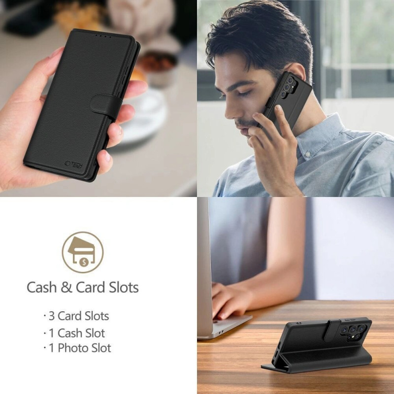 Xiaomi Poco F7 5G apvalks Tech-Protect Wallet, melnā krāsā