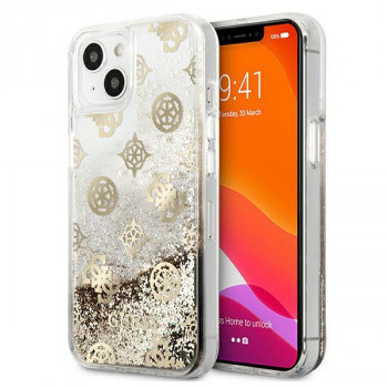 Guess GUHCP13SLGPEGO Apple iPhone 13 mini cietais futrālis Peony Liquid Glitter, zelta