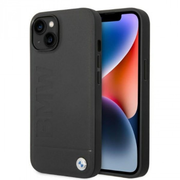 BMW BMHMP14SSLLBK Apple iPhone 14 cietais maciņš, Signature Logo Imprint MagSafe, melns