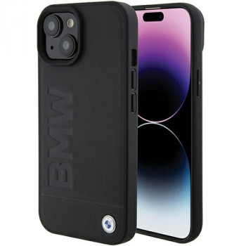 BMW BMHMP15MSLLBK Leather Hot Stamp MagSafe vāciņš Apple iPhone 15 Plus / 14 Plus, melns