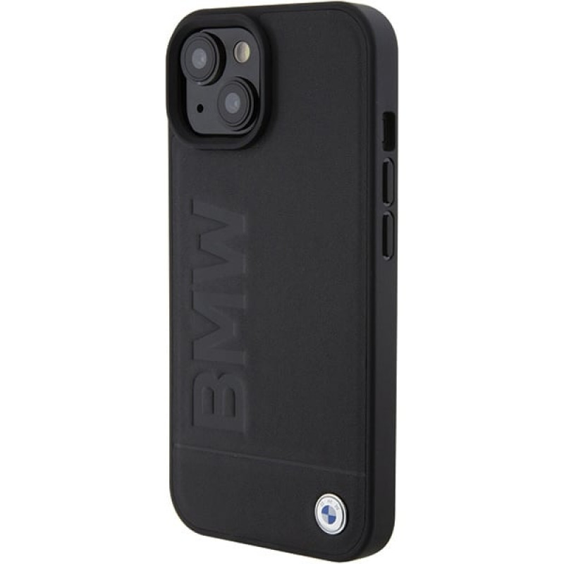 BMW BMHMP15MSLLBK Leather Hot Stamp MagSafe vāciņš Apple iPhone 15 Plus / 14 Plus, melns