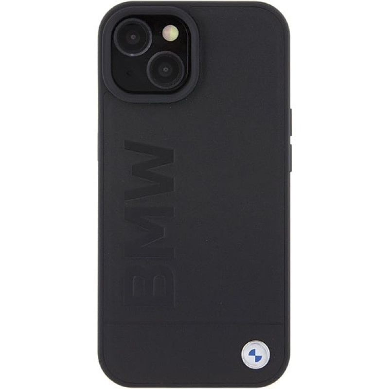 BMW BMHMP15MSLLBK Leather Hot Stamp MagSafe vāciņš Apple iPhone 15 Plus / 14 Plus, melns