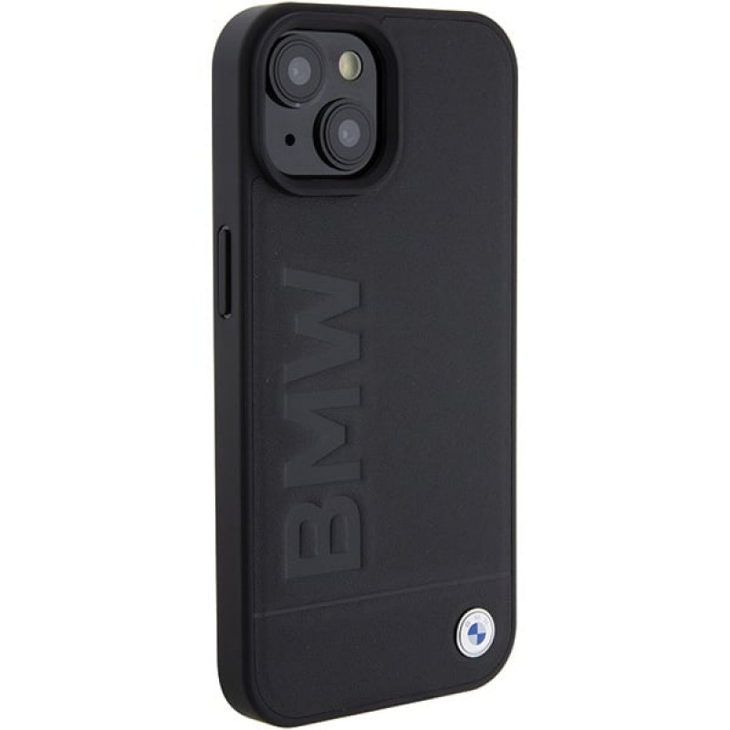 BMW BMHMP15MSLLBK Leather Hot Stamp MagSafe vāciņš Apple iPhone 15 Plus / 14 Plus, melns