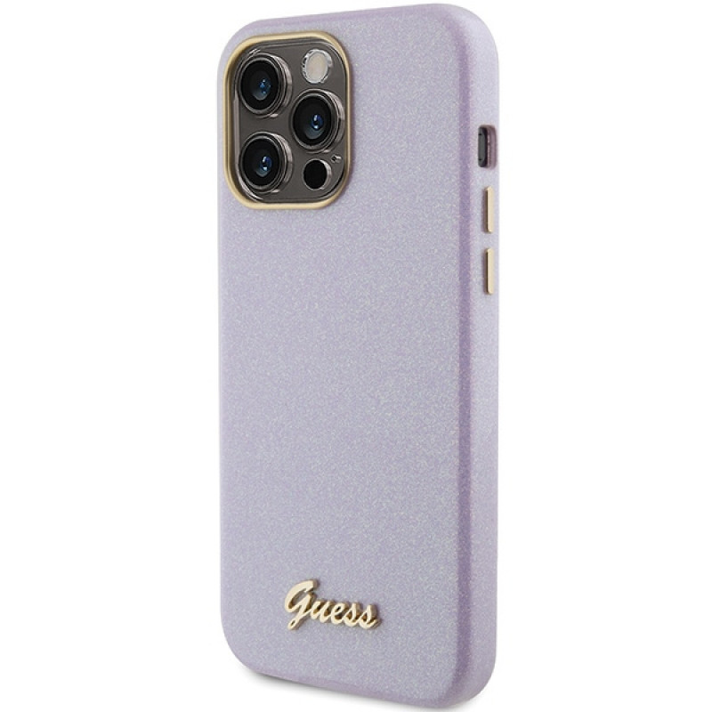 Guess GUHCP15XPGMCSL Glitter Glossy Script hardcase Apple iPhone 15 Pro Max, ceriņkrāsā