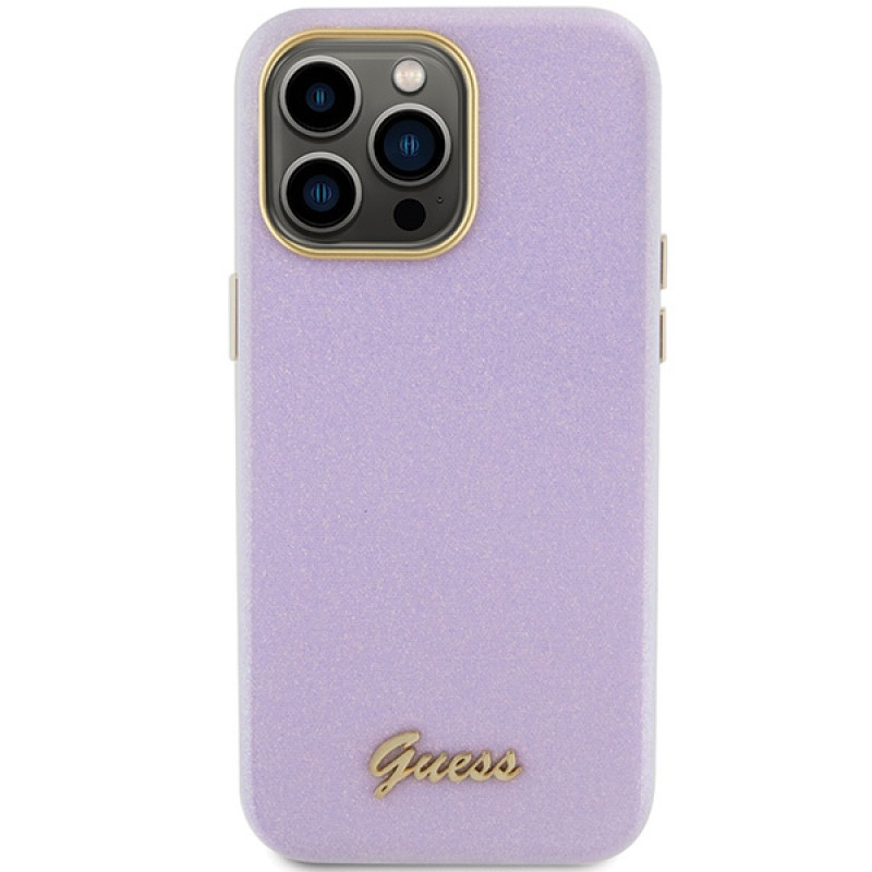 Guess GUHCP15XPGMCSL Glitter Glossy Script hardcase Apple iPhone 15 Pro Max, ceriņkrāsā
