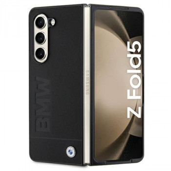 BMW BMHCZFD5SLLBK Signature Logo Imprint cietais maciņš Samsung Galaxy Z Fold5, melns