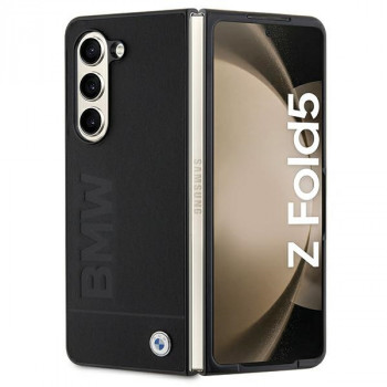 BMW BMHCZFD5SLLBK Signature Logo Imprint cietais maciņš Samsung Galaxy Z Fold5, melns