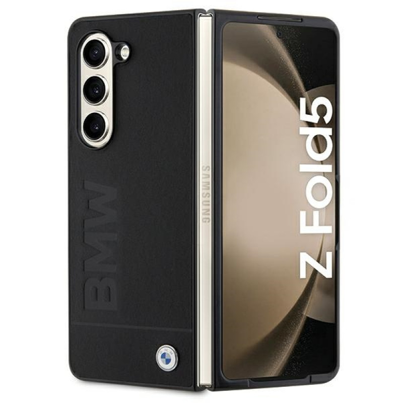 BMW BMHCZFD5SLLBK Signature Logo Imprint cietais maciņš Samsung Galaxy Z Fold5, melns