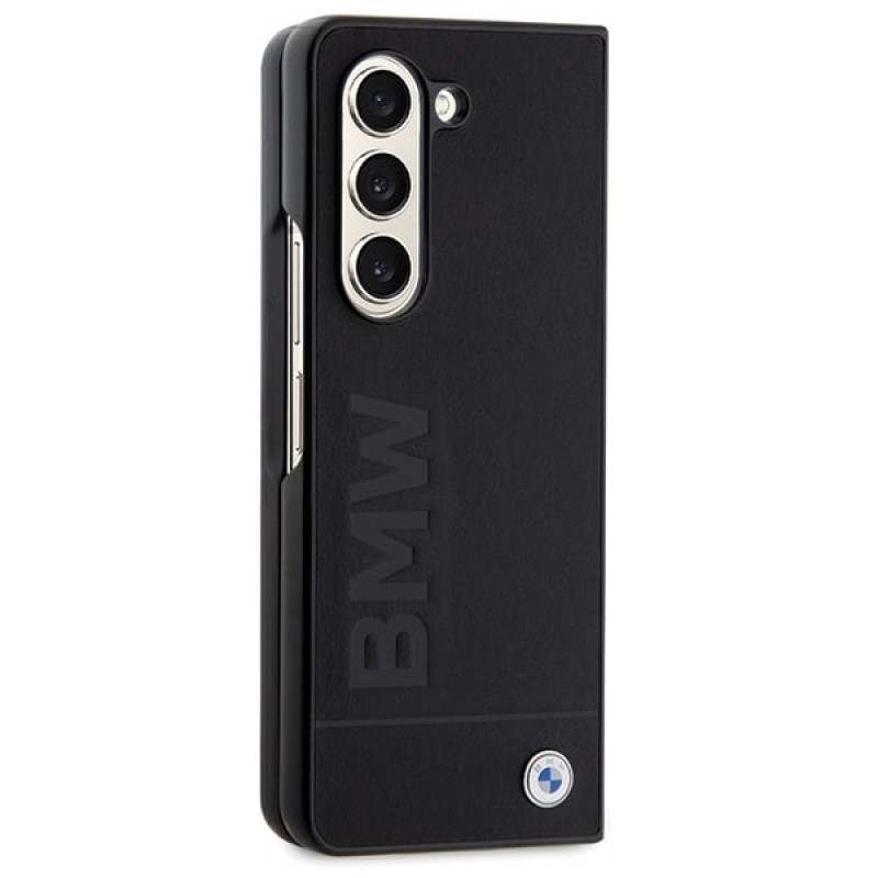 BMW BMHCZFD5SLLBK Signature Logo Imprint cietais maciņš Samsung Galaxy Z Fold5, melns