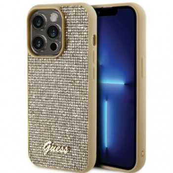 Guess Disco Metal Script hardcase Apple iPhone 15 Pro viedtālruņa maciņš, zelta krāsā, GUHCP15LPMSDGSD