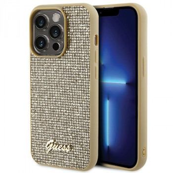 Guess Disco Metal Script hardcase Apple iPhone 15 Pro viedtālruņa maciņš, zelta krāsā, GUHCP15LPMSDGSD