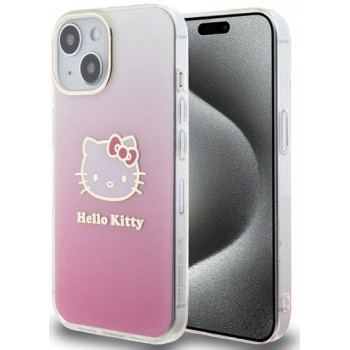 Hello Kitty HKHCP15SHDGKEP IML Gradient Electrop Kitty Head cietais maciņš Apple iPhone 15 6.1" rozā