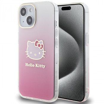 Hello Kitty HKHCP15SHDGKEP IML Gradient Electrop Kitty Head cietais maciņš Apple iPhone 15 6.1" rozā