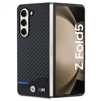 BMW BMHCZFD522NBCK Leather Carbon hardcase Samsung Galaxy Z Fold5 vākam, melns