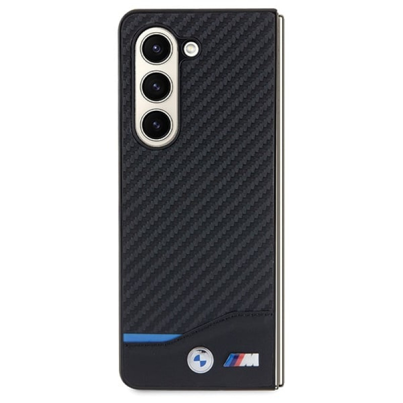 BMW BMHCZFD522NBCK Leather Carbon hardcase Samsung Galaxy Z Fold5 vākam, melns
