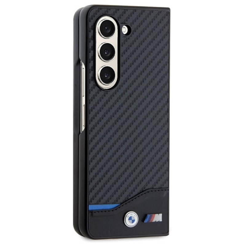 BMW BMHCZFD522NBCK Leather Carbon hardcase Samsung Galaxy Z Fold5 vākam, melns