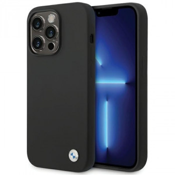 BMW BMHCP15LSILBK Apple iPhone 15 Pro Silicone Metal Logo vāciņš, melns