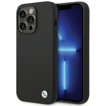 BMW BMHCP15LSILBK Apple iPhone 15 Pro Silicone Metal Logo vāciņš, melns