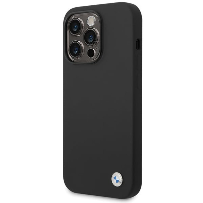 BMW BMHCP15LSILBK Apple iPhone 15 Pro Silicone Metal Logo vāciņš, melns