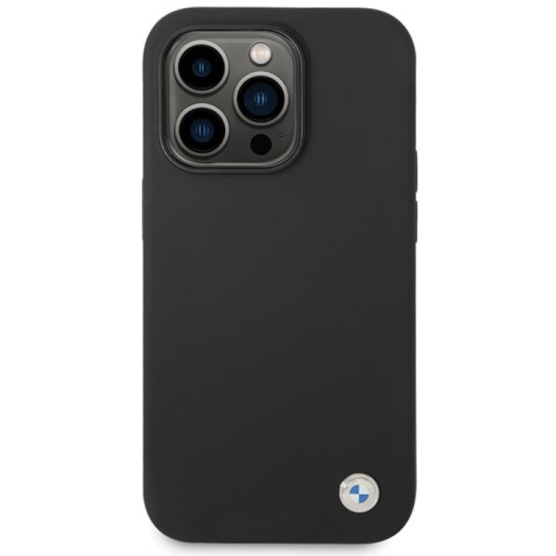 BMW BMHCP15LSILBK Apple iPhone 15 Pro Silicone Metal Logo vāciņš, melns