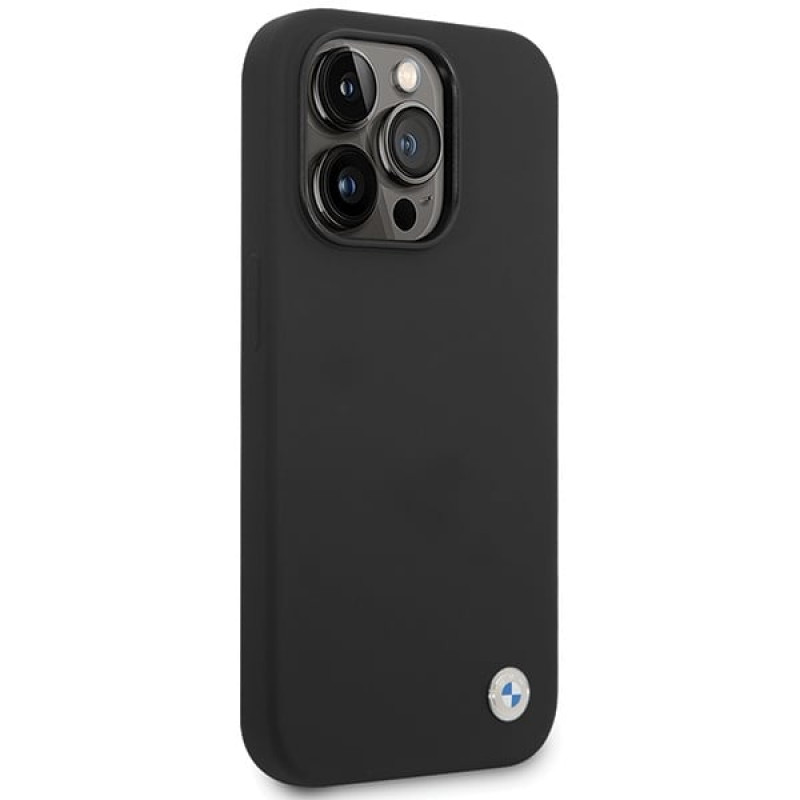 BMW BMHCP15LSILBK Apple iPhone 15 Pro Silicone Metal Logo vāciņš, melns