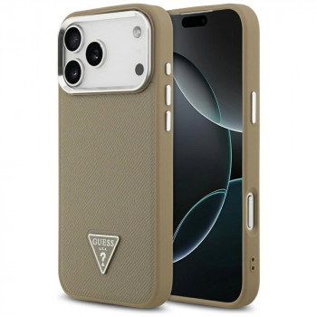 Guess Grained Triangle Logo MagSafe cietais futrālis Apple iPhone 17 Pro Max, brūns