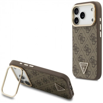 Guess 4G PU Triangle Logo & Stand Camera MagSafe apvalks Apple iPhone 18 Pro / 17 Pro, brūns