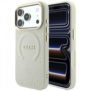 Guess Saffiano Peony & Ring MagSafe vāciņš Apple iPhone 18 Pro / 17 Pro, bēšs