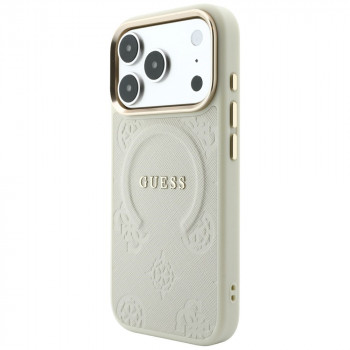 Guess Saffiano Peony & Ring MagSafe vāciņš Apple iPhone 18 Pro / 17 Pro, bēšs