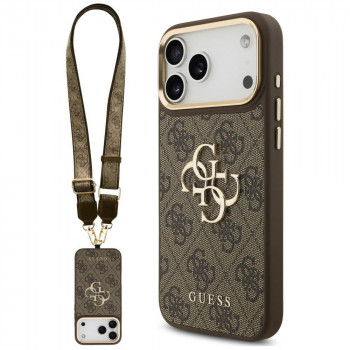 Guess 4G Big 4G Classic Logo Big Strap Metal Buttons vāciņš ar siksnu Apple iPhone 18 Pro / 17 Pro, brūns