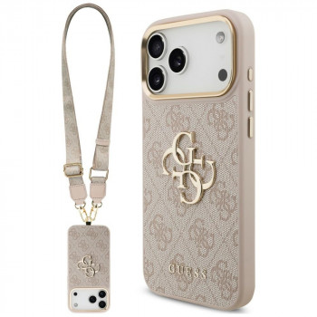 Guess 4G Big 4G Classic Logo Big Strap Metal Buttons vāciņš ar siksnu Apple iPhone 18 Pro / 17 Pro, rozā