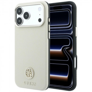 Guess GUE005545 Grained Round Strass Logo MagSafe apvalks Apple iPhone 18 Pro / 17 Pro, bēšs