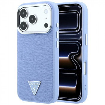 Guess Grained Triangle Logo MagSafe cietais maciņš Apple iPhone 18 Pro / 17 Pro, zils
