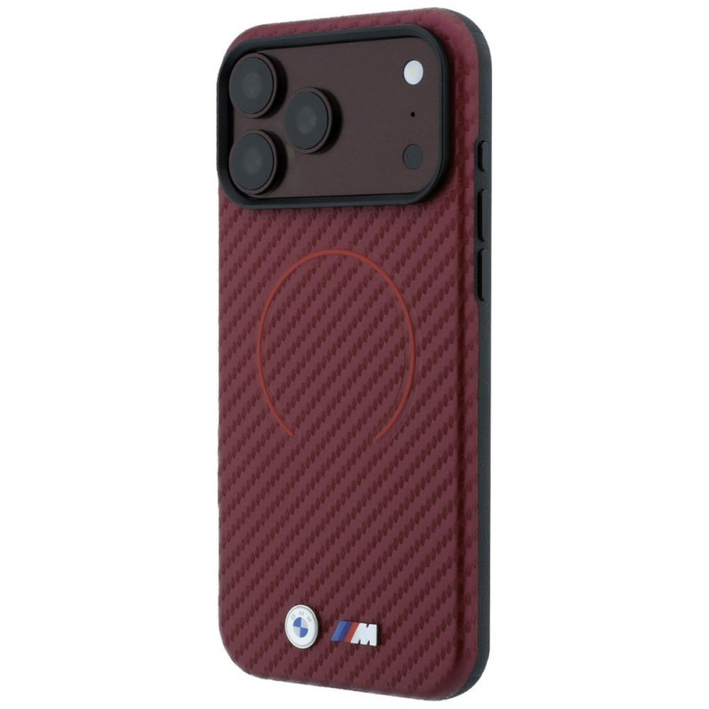BMW M Carbon Printed Ring MagSafe apvalks Apple iPhone 18 Pro Max / 17 Pro Max, sarkans