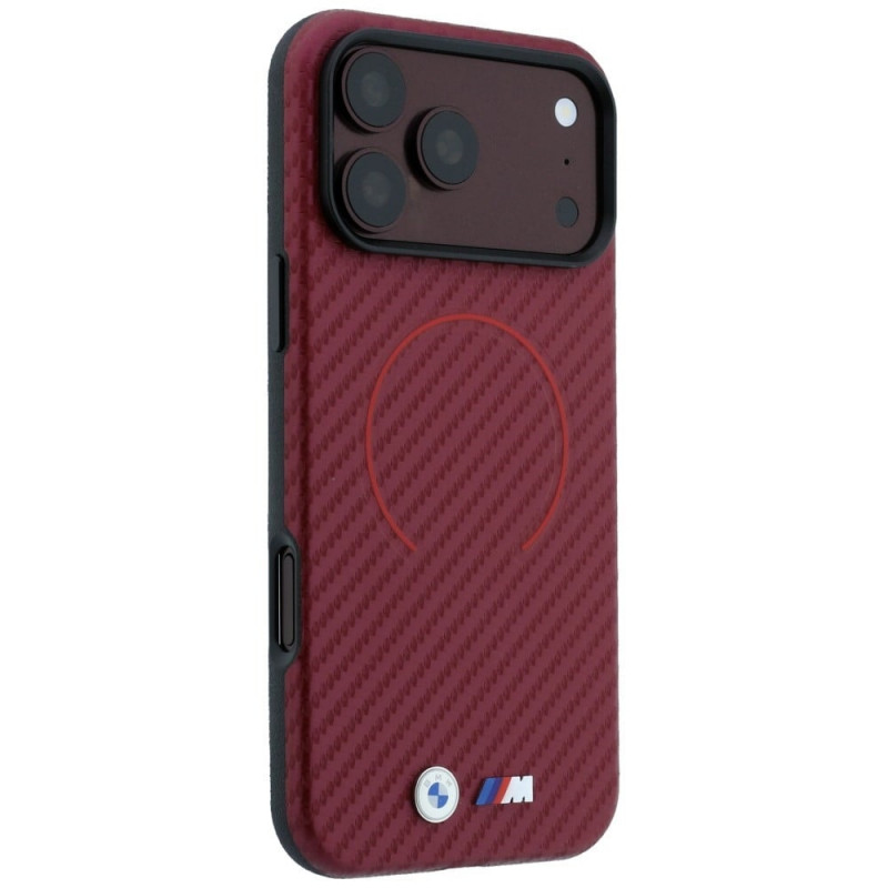 BMW M Carbon Printed Ring MagSafe apvalks Apple iPhone 18 Pro Max / 17 Pro Max, sarkans