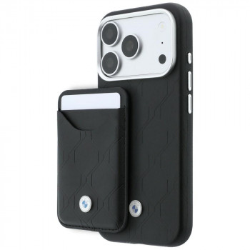 BMW Quilted Pattern Metal Logo komplekts ar apvalku un maku Apple iPhone 18 Pro / 17 Pro, melns