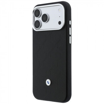 BMW Quilted Pattern Metal Logo komplekts ar apvalku un maku Apple iPhone 18 Pro / 17 Pro, melns