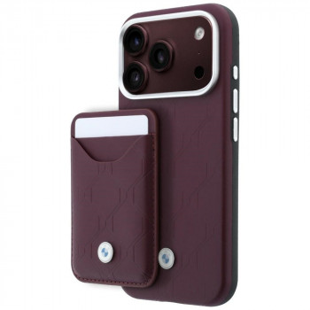 BMW Quilted Pattern Metal Logo komplekts ar apvalku un maku Apple iPhone 18 Pro / 17 Pro, bordo