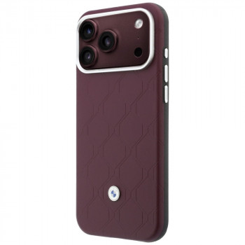 BMW Quilted Pattern Metal Logo komplekts ar apvalku un maku Apple iPhone 18 Pro / 17 Pro, bordo
