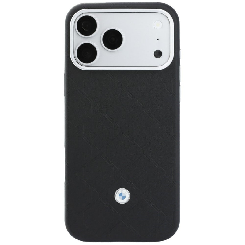 BMW Quilted Pattern Metal Logo komplekts ar vāciņu un maku Apple iPhone 18 Pro Max / 17 Pro Max, melns