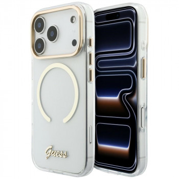 Guess IML Script Metal MagSafe vāciņš Apple iPhone 18 Pro / 17 Pro, caurspīdīgs