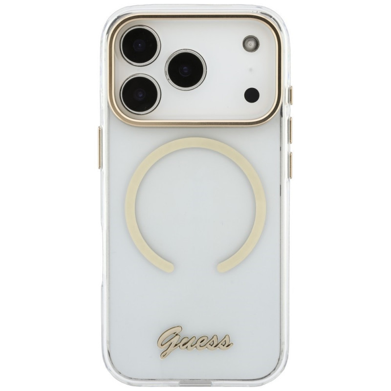 Guess IML Script Metal MagSafe apvalks Apple iPhone 18 Pro Max / 17 Pro Max, caurspīdīgs