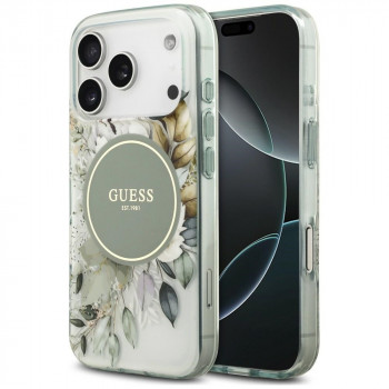 Guess IML Flower & Tonal Circle MagSafe vāciņš Apple iPhone 18 Pro / 17 Pro, zaļš