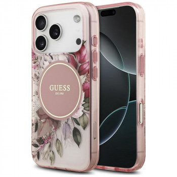 Guess IML Flower & Tonal Circle MagSafe vāciņš Apple iPhone 18 Pro / 17 Pro, rozā