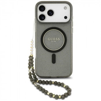 Guess IML Glitter Pearl Strap MagSafe vāciņš Apple iPhone 18 Pro / 17 Pro, melns
