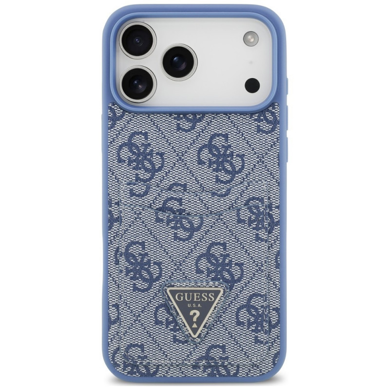 Guess 4G Double Card Triangle futrālis Apple iPhone 18 Pro Max / 17 Pro Max, zils
