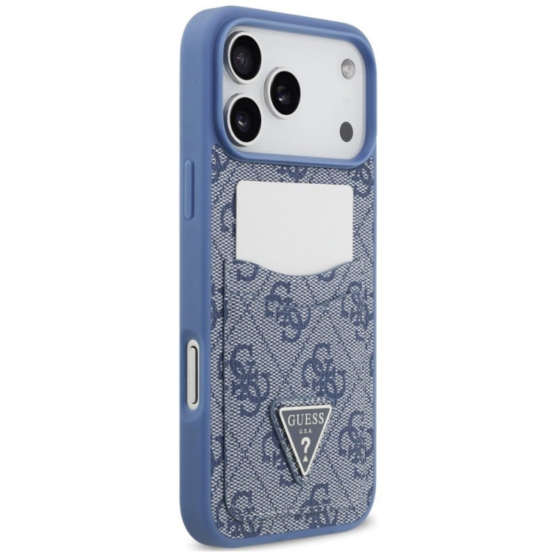 Guess 4G Double Card Triangle futrālis Apple iPhone 18 Pro Max / 17 Pro Max, zils